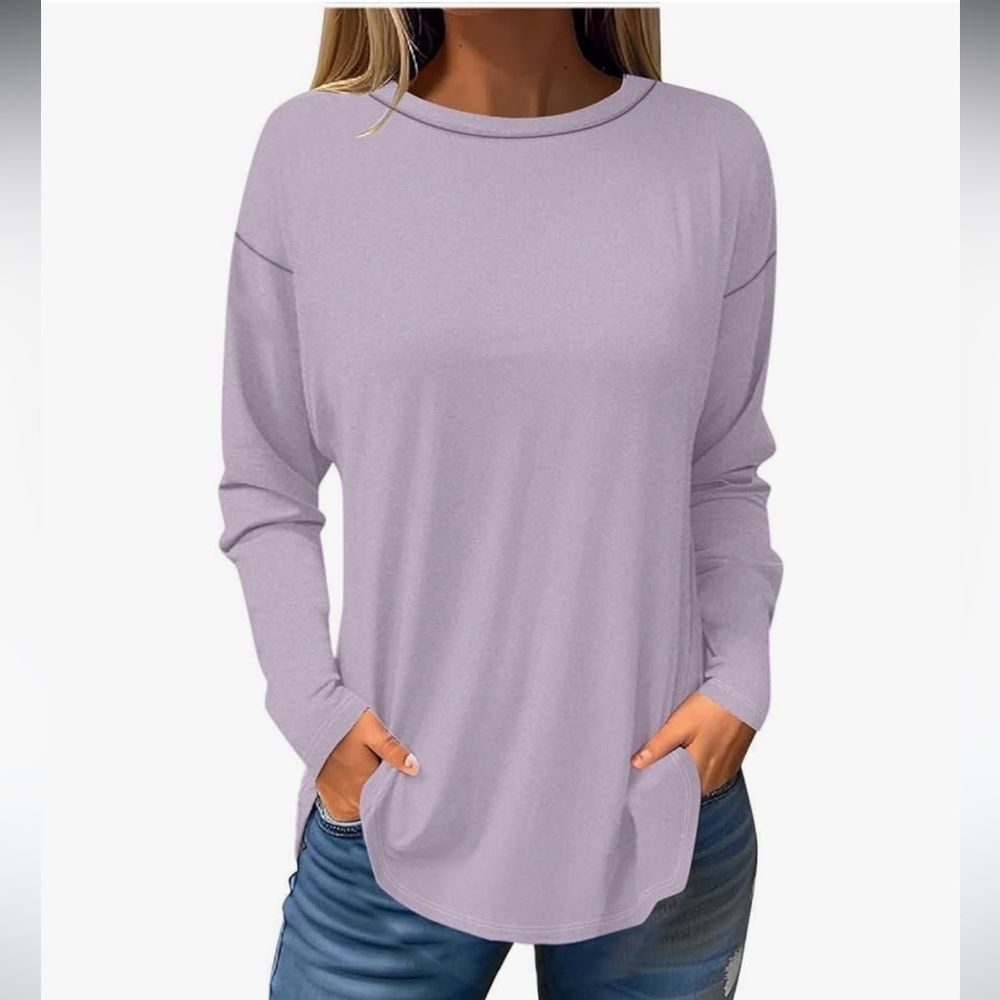 PEACH - Light Purple color Ribbed Long Sleeve Relaxed Blouse size XL